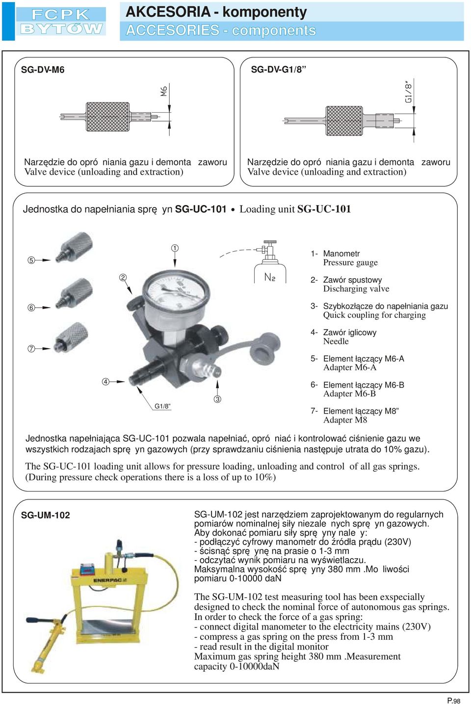 gazu Quick coupling for charging 4-5- Zawór iglicowy Needle Element łączący M6-A Adapter M6-A 4 G1/8 3 6- - Element łączący M6-B Adapter M6-B Element łączący M8 Adapter M8 Jednostka napełniająca