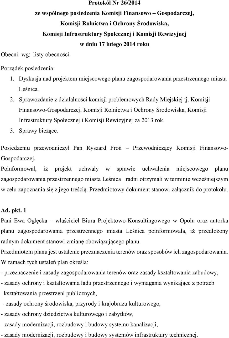 Sprawozdanie z działalności komisji problemowych Rady Miejskiej tj.