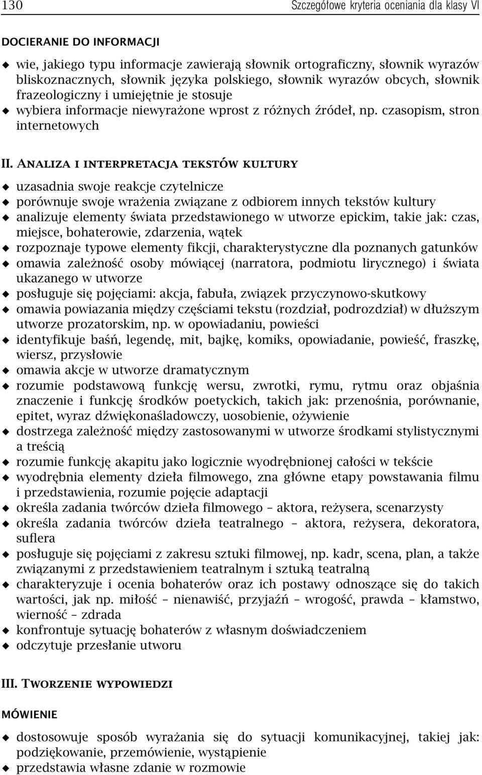 Analiza i interpretacja tekstów kultury uzasadnia swoje reakcje czytelnicze porównuje swoje wrażenia związane z odbiorem innych tekstów kultury analizuje elementy świata przedstawionego w utworze