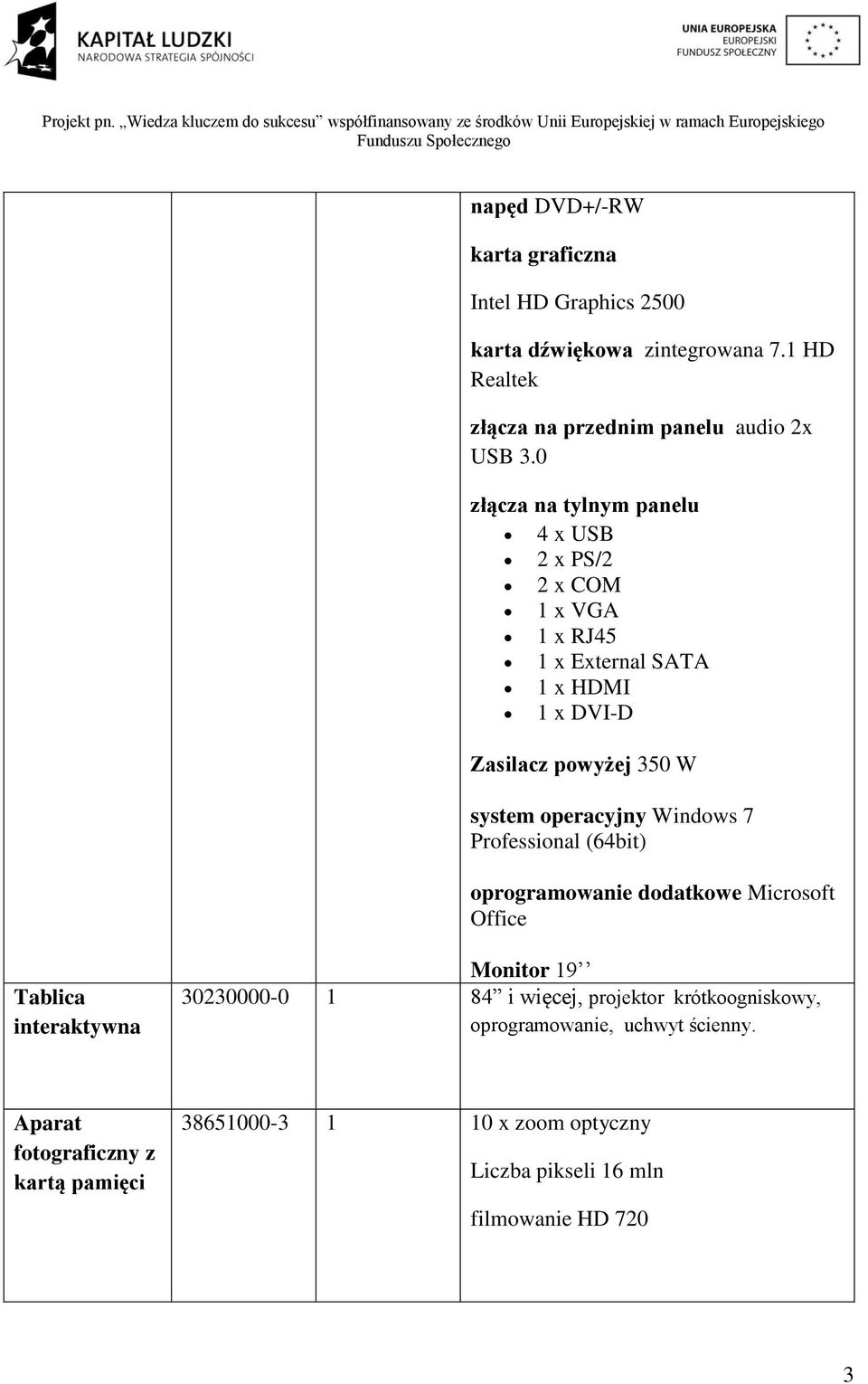 Windows 7 Professional (64bit) oprogramowanie dodatkowe Microsoft Office Tablica interaktywna Monitor 19 30230000-0 1 84 i więcej, projektor