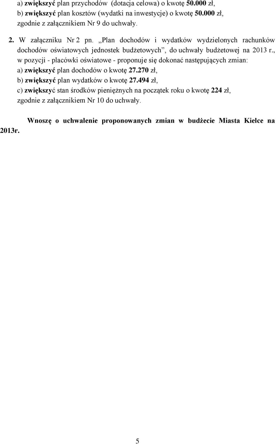 Plan dochodów i wydatków wydzielonych rachunków dochodów oświatowych jednostek budżetowych, do uchwały budżetowej na 2013 r.