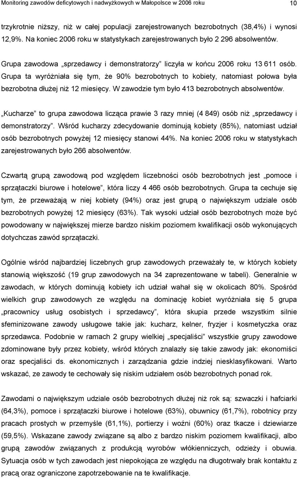 Grupa ta wyróżniała się tym, że 90% bezrobotnych to kobiety, natomiast połowa była bezrobotna dłużej niż 12 miesięcy. W zawodzie tym było 413 bezrobotnych absolwentów.