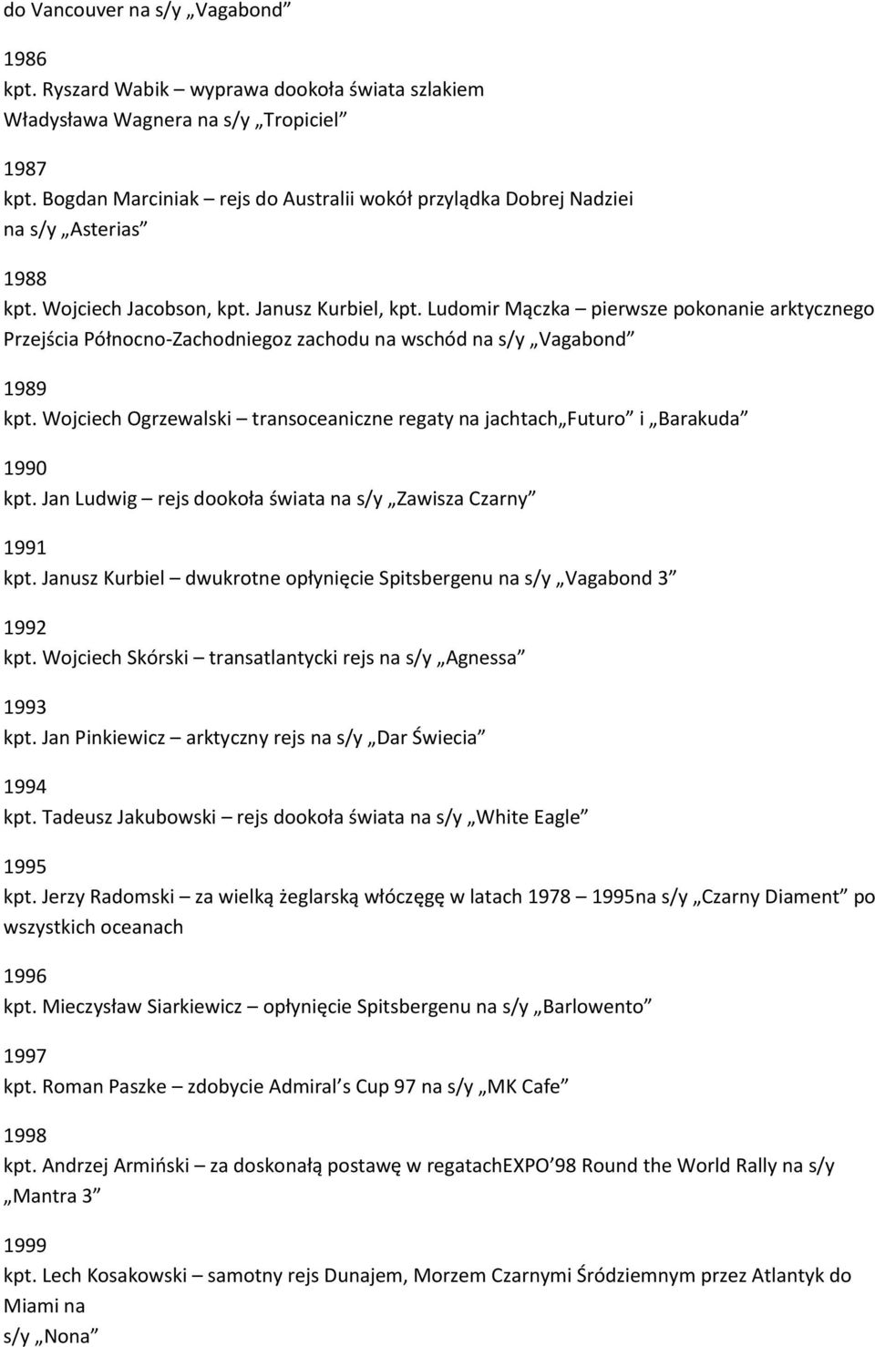 Ludomir Mączka pierwsze pokonanie arktycznego Przejścia Północno-Zachodniegoz zachodu na wschód na s/y Vagabond 1989 kpt.