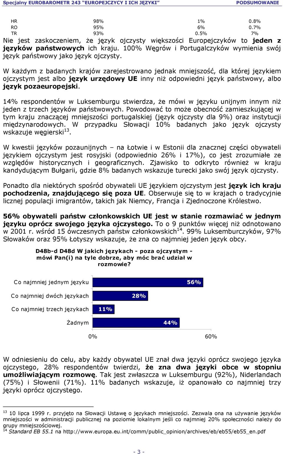 W każdym z badanych krajów zarejestrowano jednak mniejszość, dla której językiem ojczystym jest albo język urzędowy UE inny niż odpowiedni język państwowy, albo język pozaeuropejski.