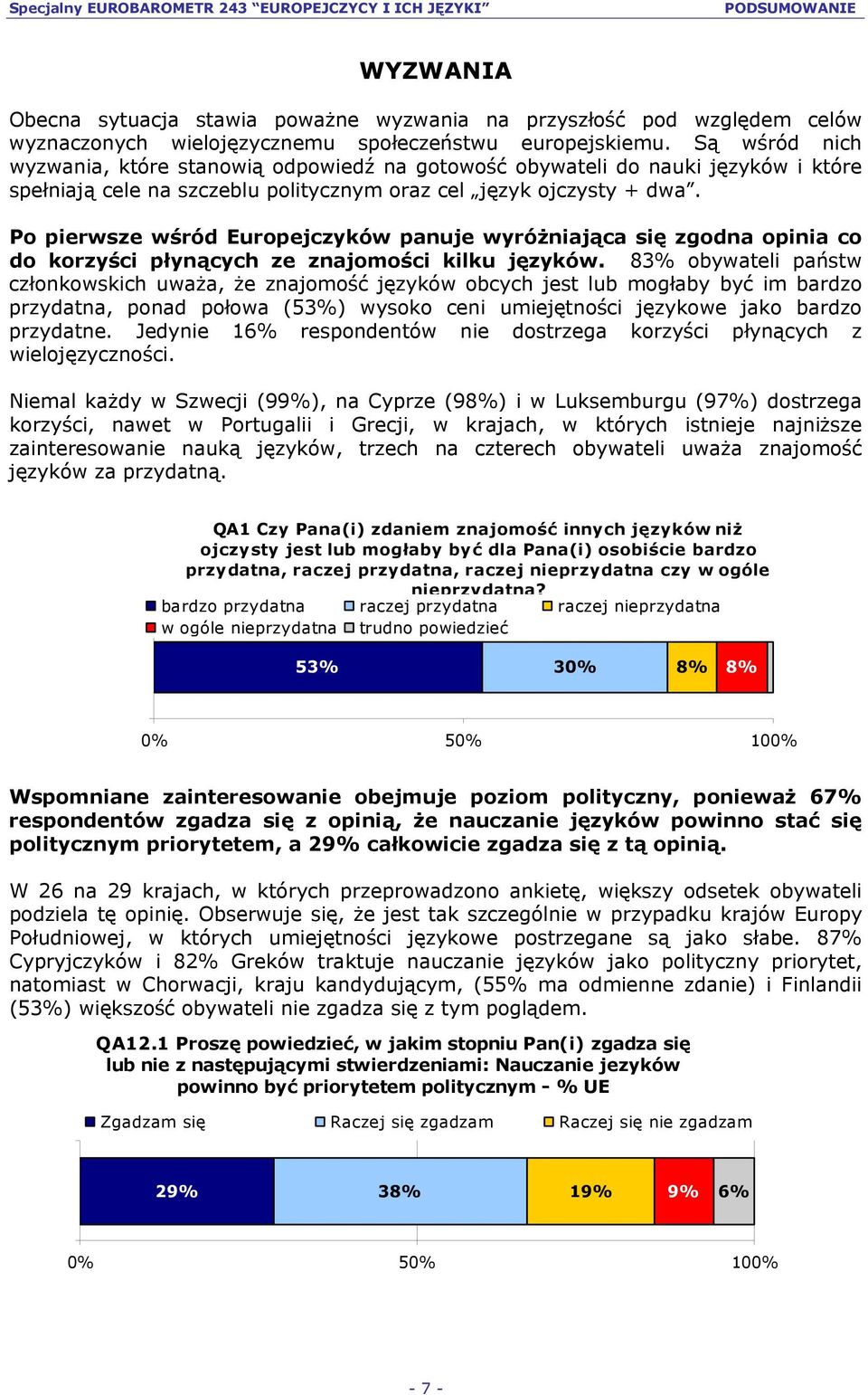 Po pierwsze wśród Europejczyków panuje wyróżniająca się zgodna opinia co do korzyści płynących ze znajomości kilku języków.