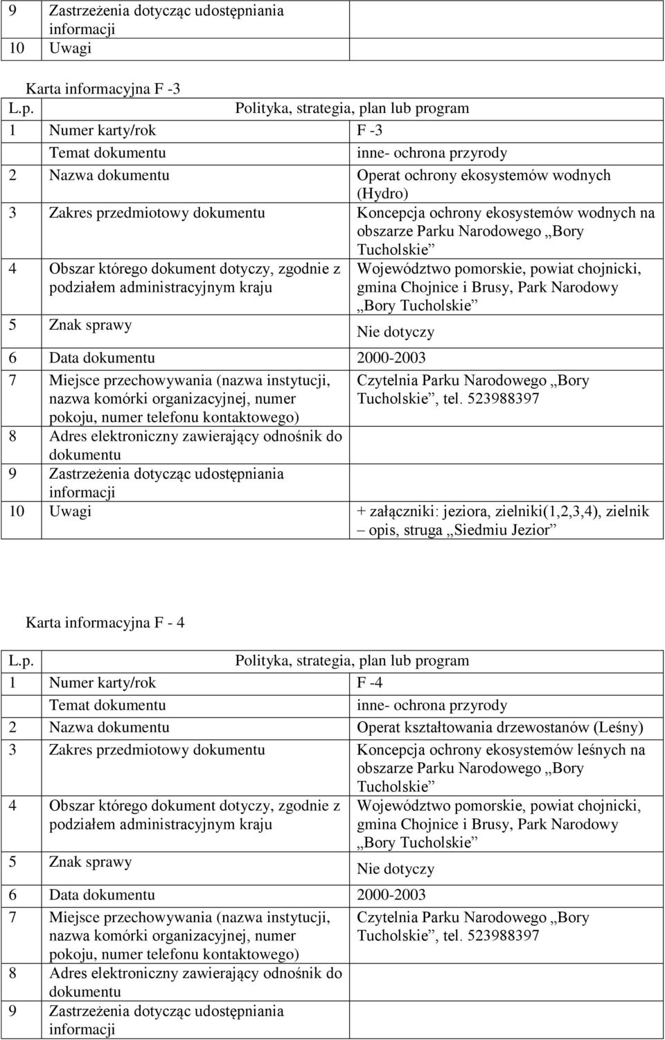 zielniki(1,2,3,4), zielnik opis, struga Siedmiu Jezior Karta informacyjna F - 4 1 Numer karty/rok F -4 2 Nazwa Operat