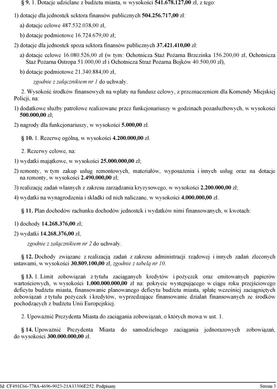 526,00 zł (w tym: Ochotnicza Staż Pożarna Brzezinka 156.200,00 zł, Ochotnicza Staż Pożarna Ostropa 51.000,00 zł i Ochotnicza Straż Pożarna Bojków 40.500,00 zł), b) dotacje podmiotowe 21.340.