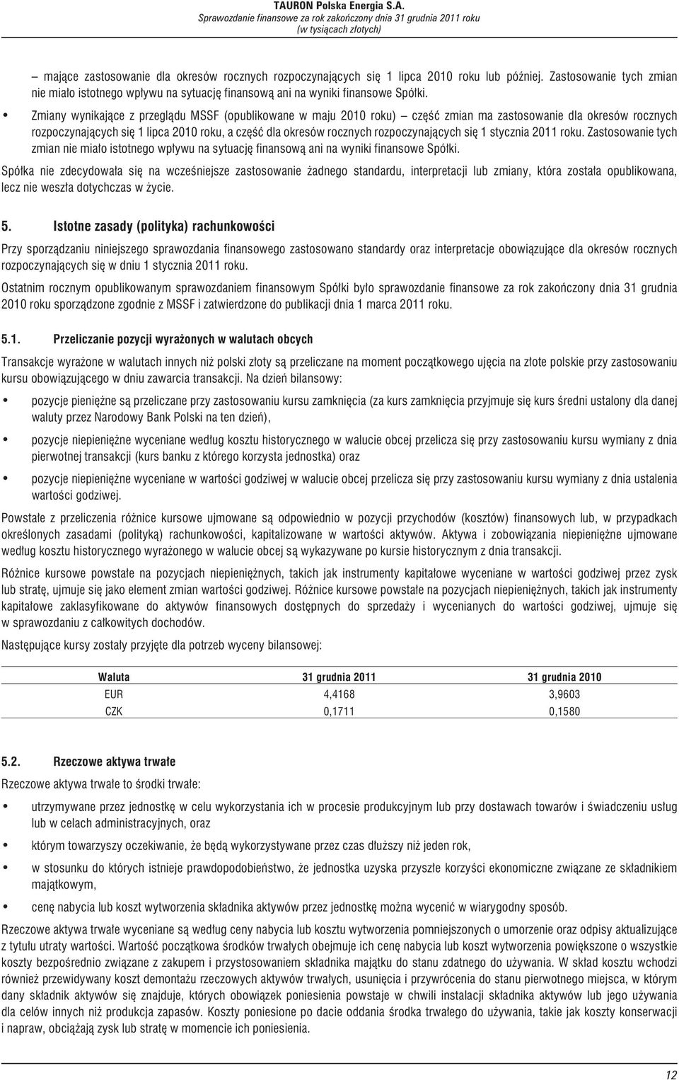 rozpoczynaj¹cych siê 1 stycznia 2011 roku. Zastosowanie tych zmian nie mia³o istotnego wp³ywu na sytuacjê finansow¹ ani na wyniki finansowe Spó³ki.