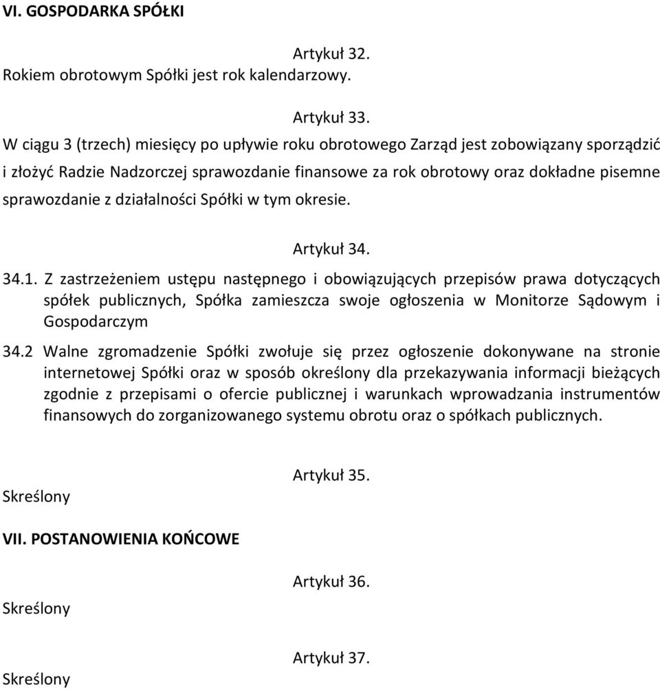 działalności Spółki w tym okresie. Artykuł 34. 34.1.