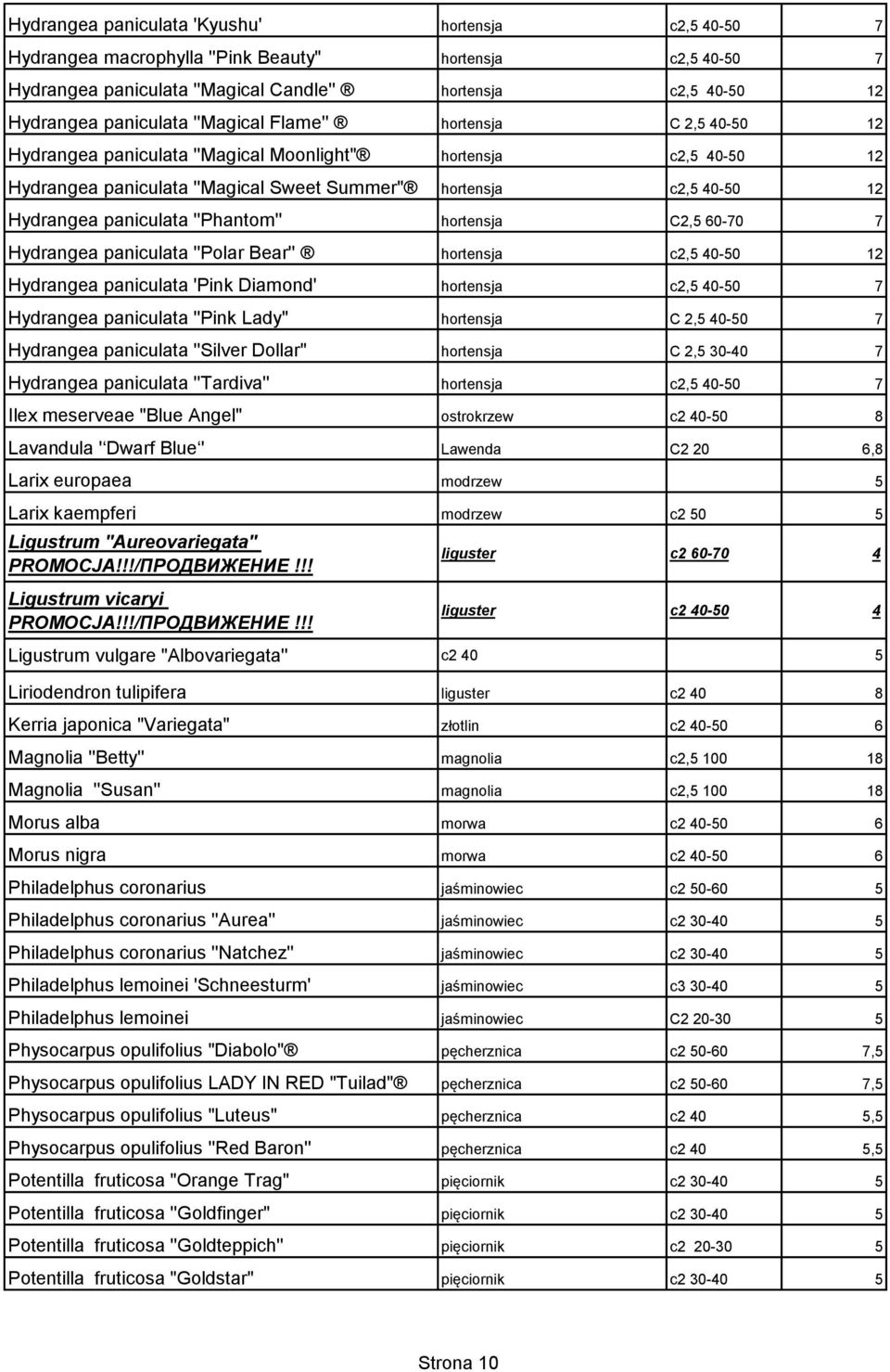 ''Phantom'' hortensja C2,5 60-70 7 Hydrangea paniculata ''Polar Bear'' hortensja c2,5 40-50 12 Hydrangea paniculata 'Pink Diamond' hortensja c2,5 40-50 7 Hydrangea paniculata ''Pink Lady" hortensja C