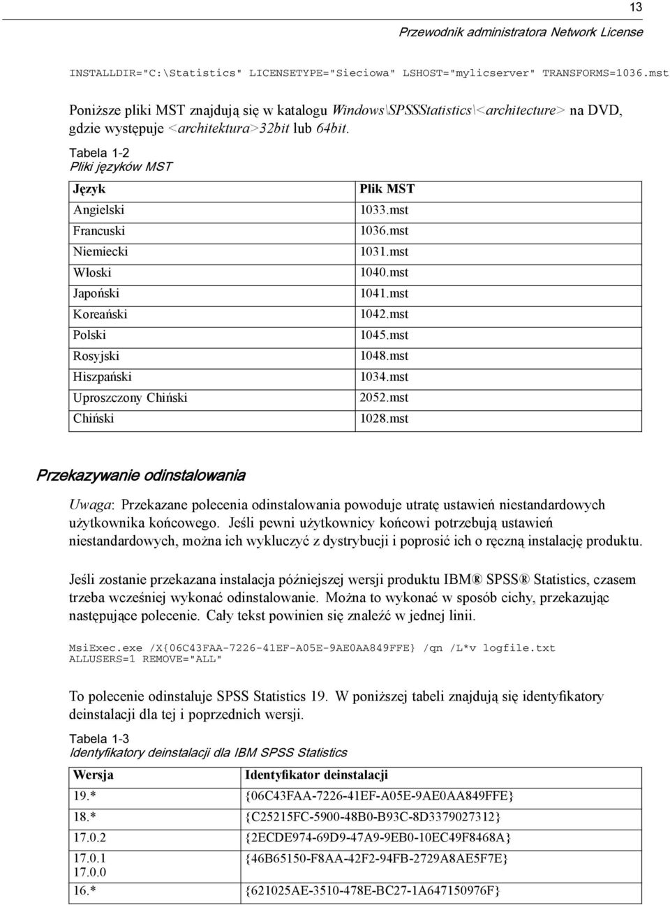 Tabela 1-2 Pliki języków MST Język Angielski Francuski Niemiecki Włoski Japoński Koreański Polski Rosyjski Hiszpański Uproszczony Chiński Chiński Plik MST 1033.mst 1036.mst 1031.mst 1040.mst 1041.