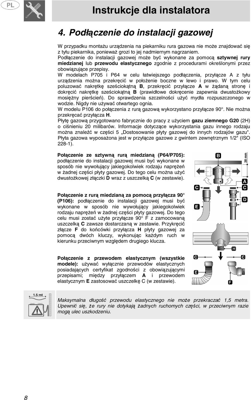 W modelach P705 i P64 w celu łatwiejszego podłączenia, przyłącze A z tyłu urządzenia można przekręcić w położenie boczne w lewo i prawo.