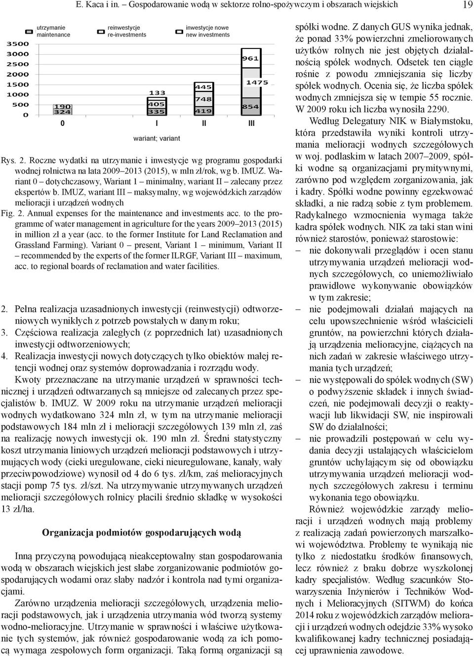 Roczne wydatki na utrzymanie i inwestycje wg programu gospodarki wodnej rolnictwa na lata 2009 2013 (2015), w mln zł/rok, wg b. IMUZ.