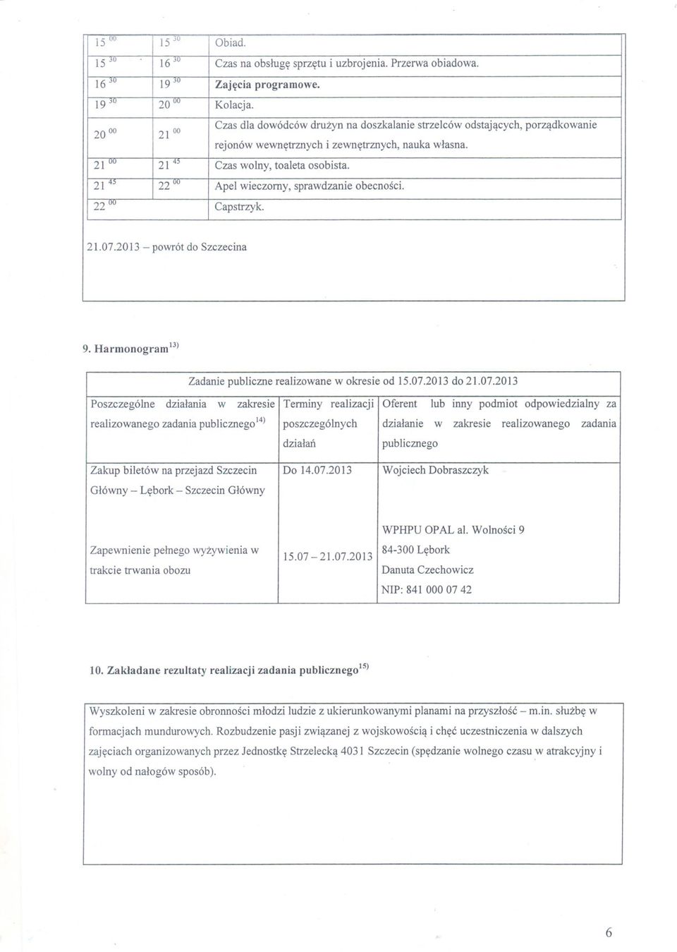 21 4 22 uu Apel wieczorny, sprawdzanie obecnosci. 22 uu Capstrzyk. 21.07.