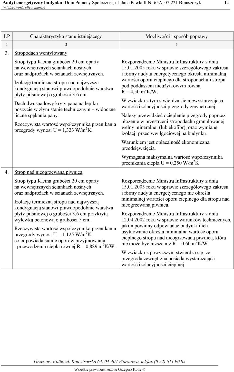 Izolację termiczną stropu nad najwyższą kondygnacją stanowi prawdopodobnie warstwa płyty pilśniowej o grubości 3,6 cm.