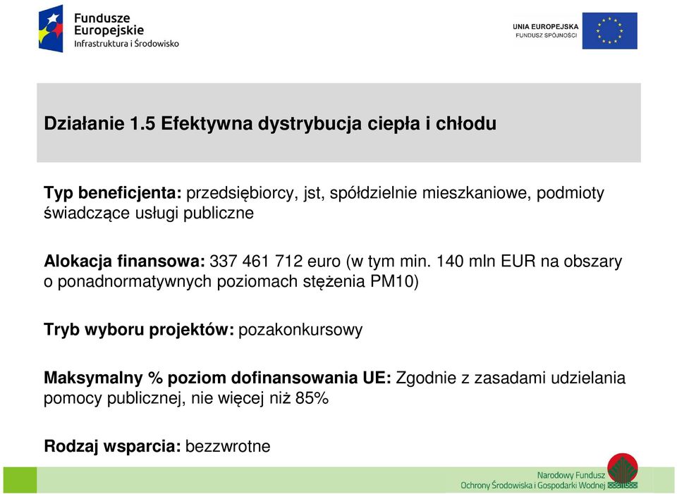 podmioty świadczące usługi publiczne Alokacja finansowa: 337 461 712 euro (w tym min.