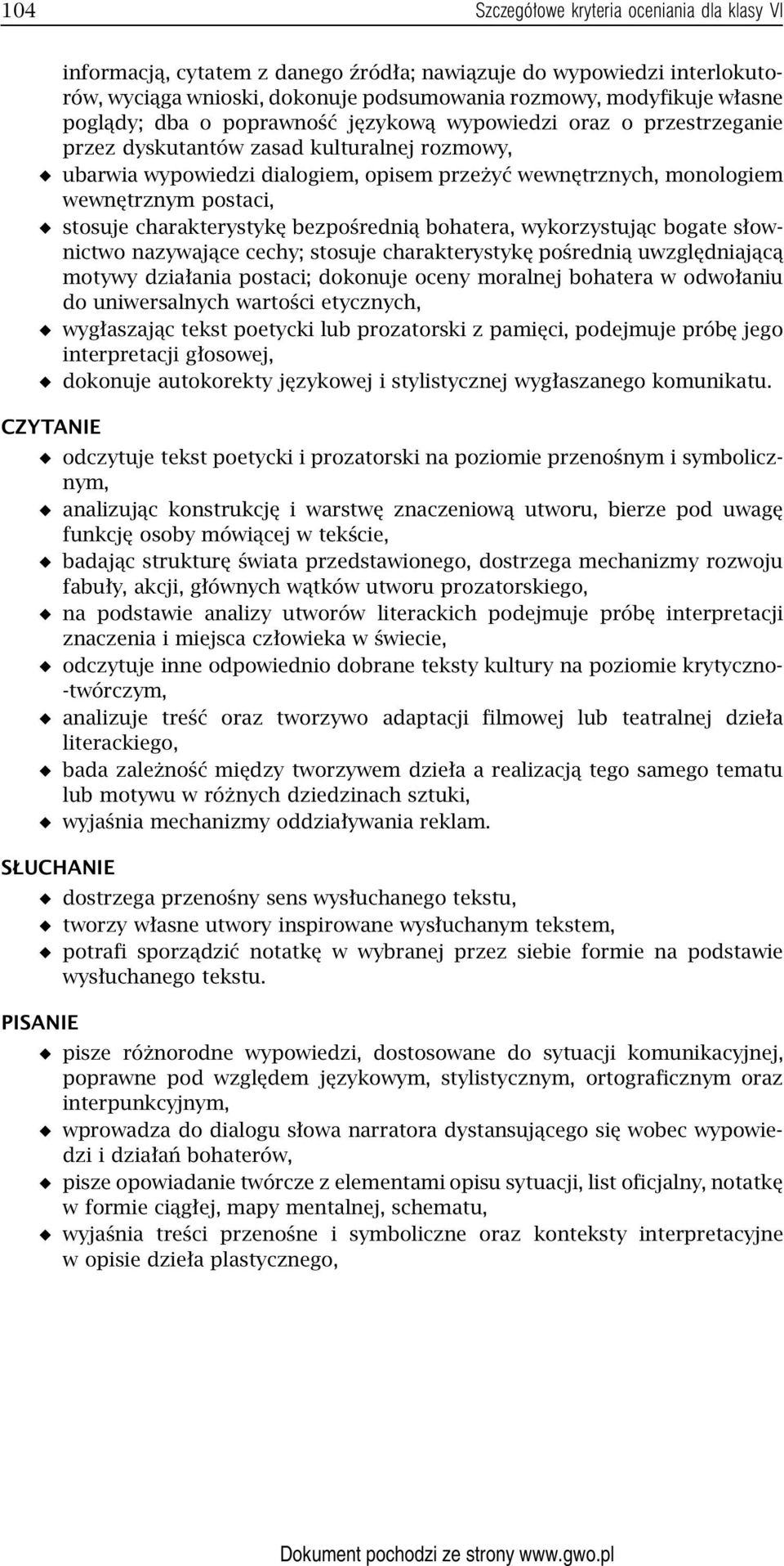 stosuje charakterystykę bezpośrednią bohatera, wykorzystując bogate słownictwo nazywające cechy; stosuje charakterystykę pośrednią uwzględniającą motywy działania postaci; dokonuje oceny moralnej