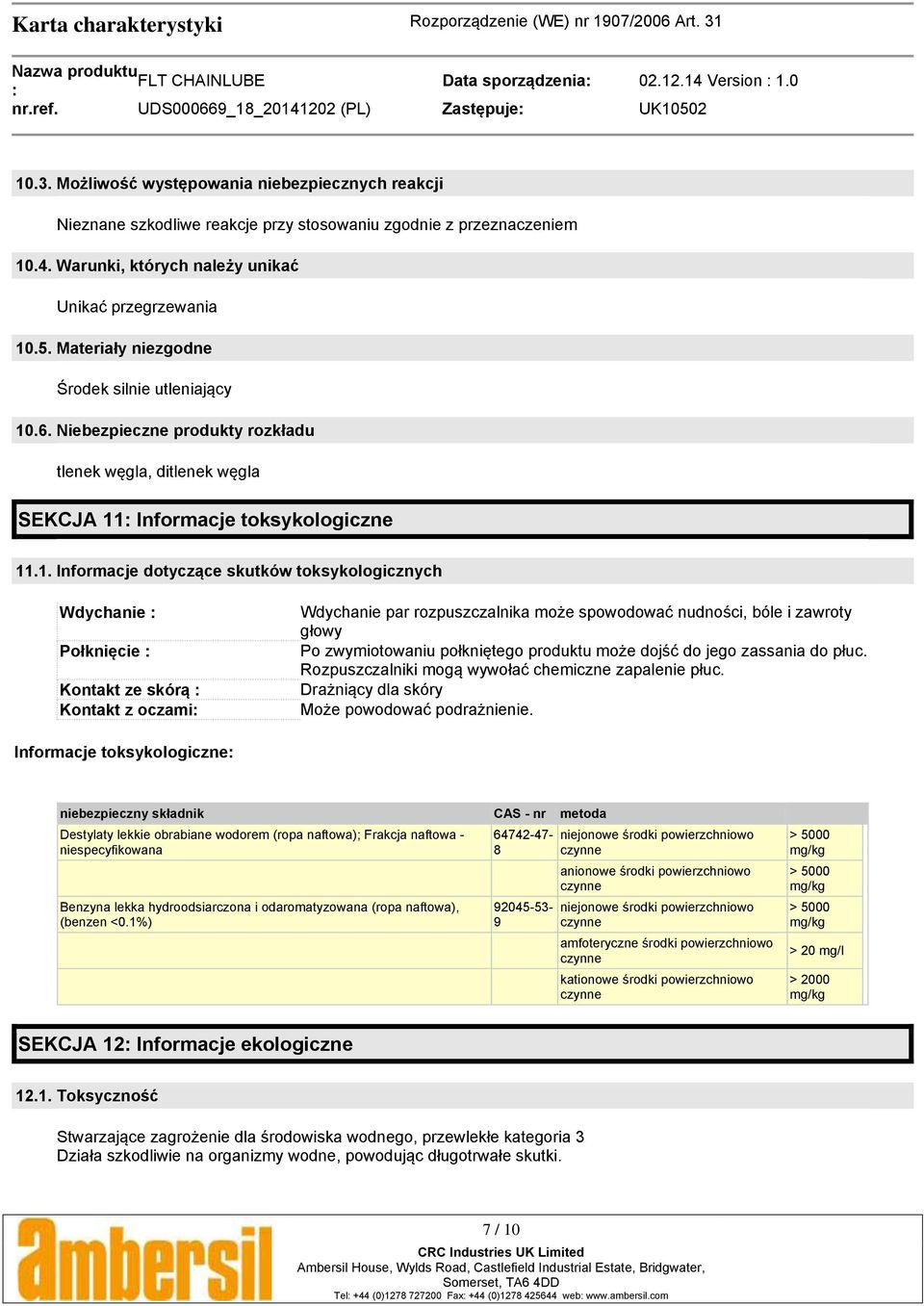 Materiały niezgodne Środek silnie utleniający 10