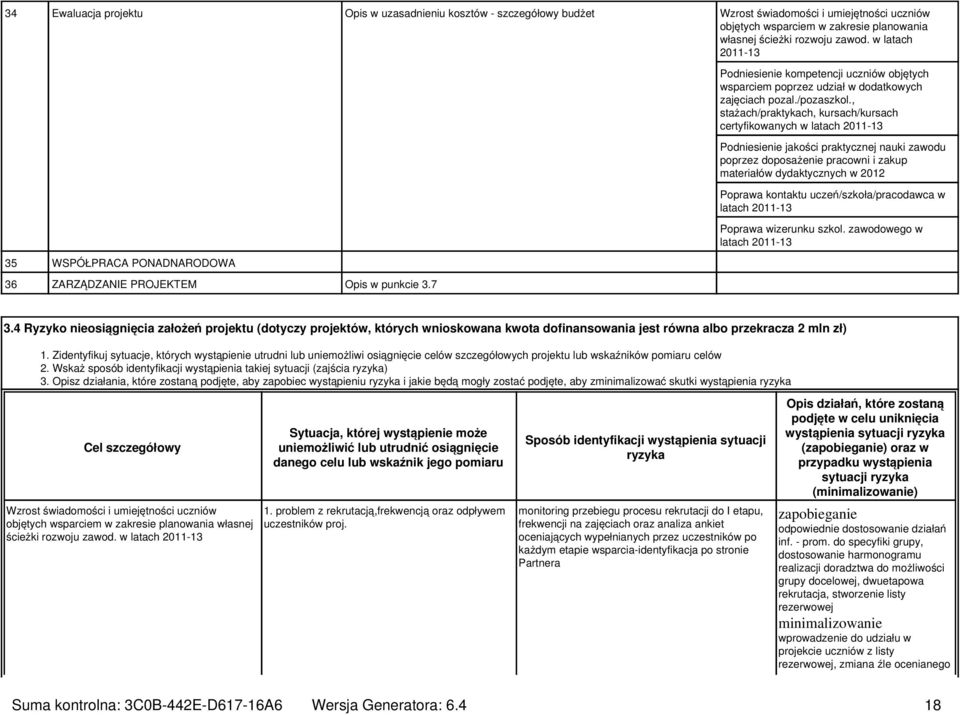 , stażach/praktykach, kursach/kursach certyfikowanych w latach 2011-13 Podniesienie jakości praktycznej nauki zawodu poprzez doposażenie pracowni i zakup materiałów dydaktycznych w 2012 Poprawa