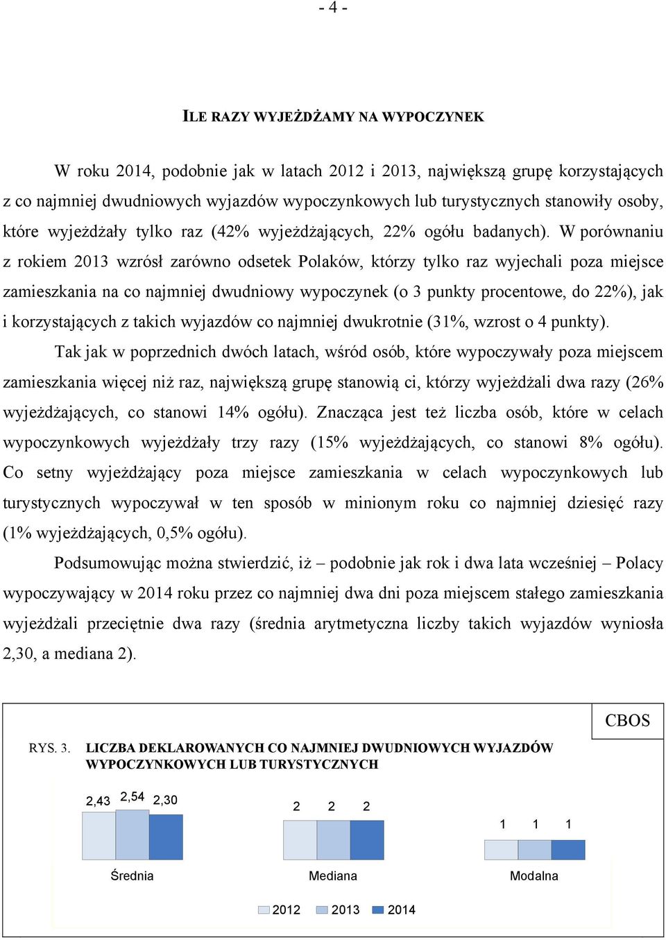 W porównaniu z rokiem 2013 wzrósł zarówno odsetek Polaków, którzy tylko raz wyjechali poza miejsce zamieszkania na co najmniej dwudniowy wypoczynek (o 3 punkty procentowe, do 22%), jak i