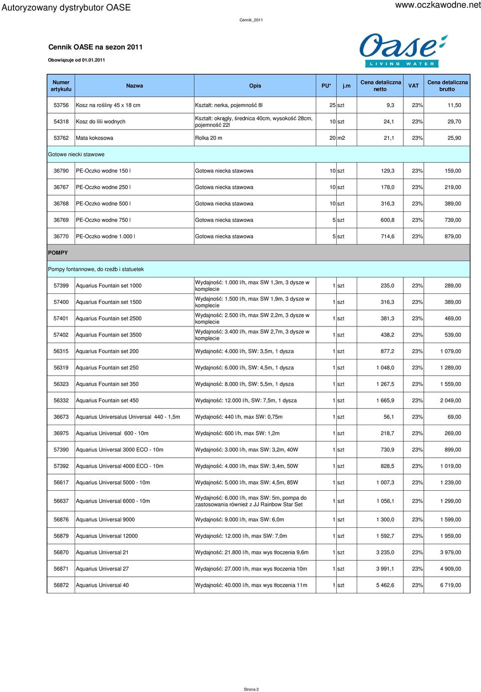 szt 178,0 23% 219,00 36768 PE-Oczko wodne 500 l Gotowa niecka stawowa 10 szt 316,3 23% 389,00 36769 PE-Oczko wodne 750 l Gotowa niecka stawowa 5 szt 600,8 23% 739,00 36770 PE-Oczko wodne 1.