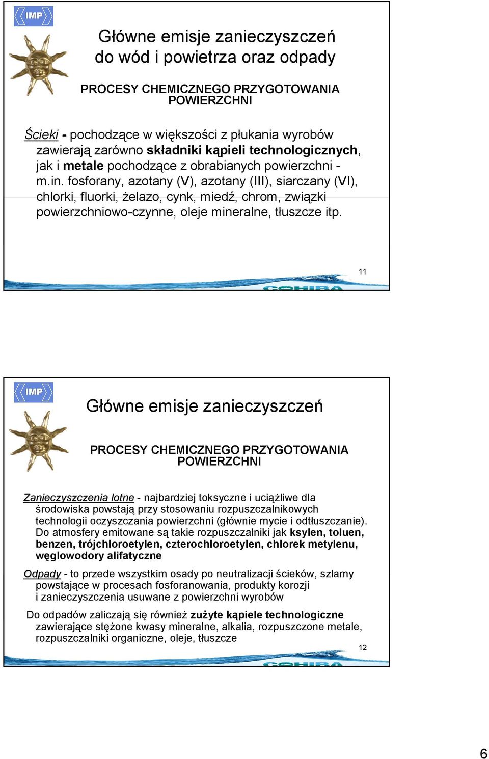 fosforany, azotany (V), azotany (III), siarczany (VI), chlorki, fluorki, Ŝelazo, cynk, miedź, chrom, związki powierzchniowo-czynne, oleje mineralne, tłuszcze itp.