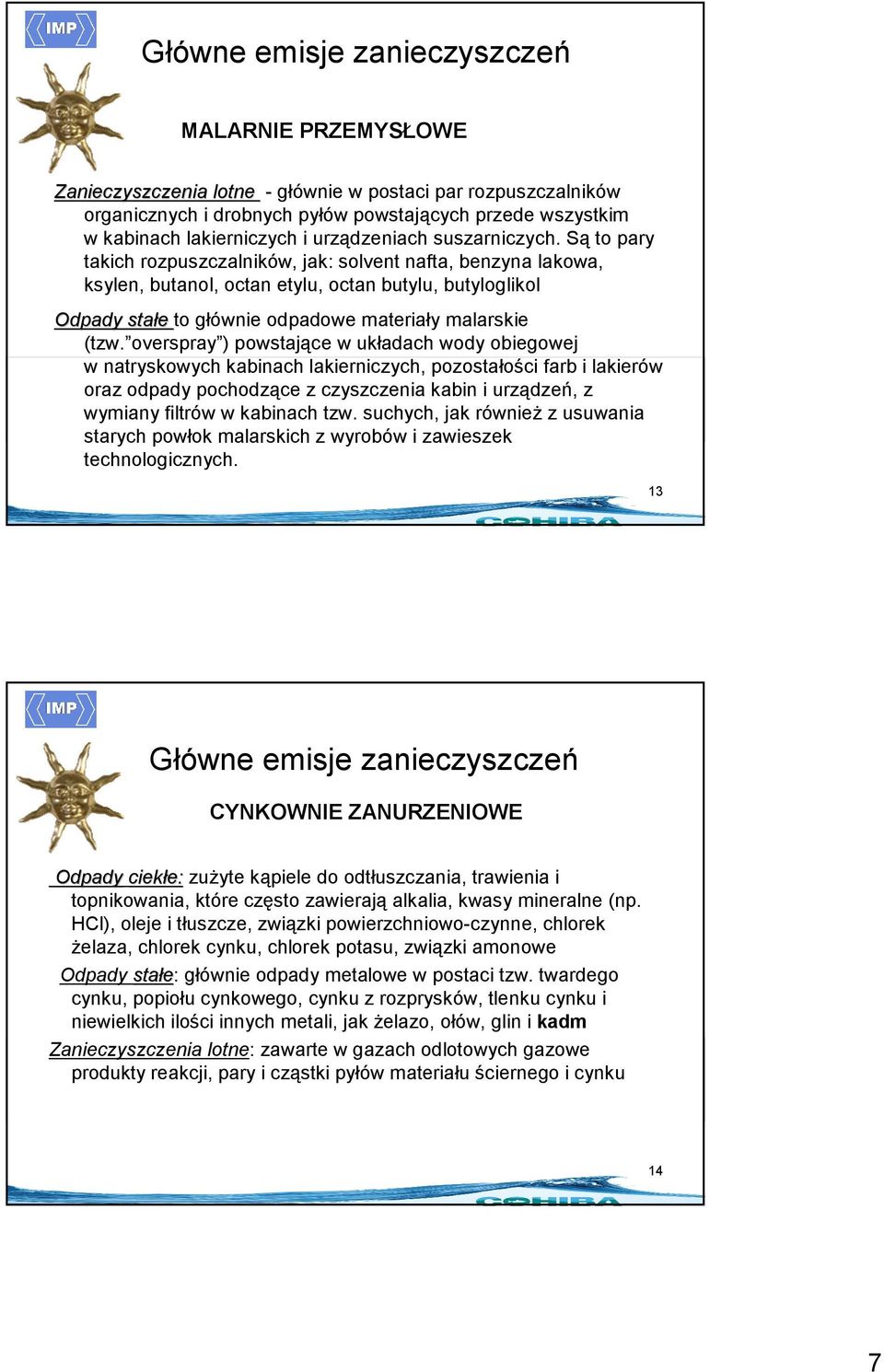 Są to pary takich rozpuszczalników, jak: solvent nafta, benzyna lakowa, ksylen, butanol, octan etylu, octan butylu, butyloglikol Odpady stałe to głównie odpadowe materiały malarskie (tzw.