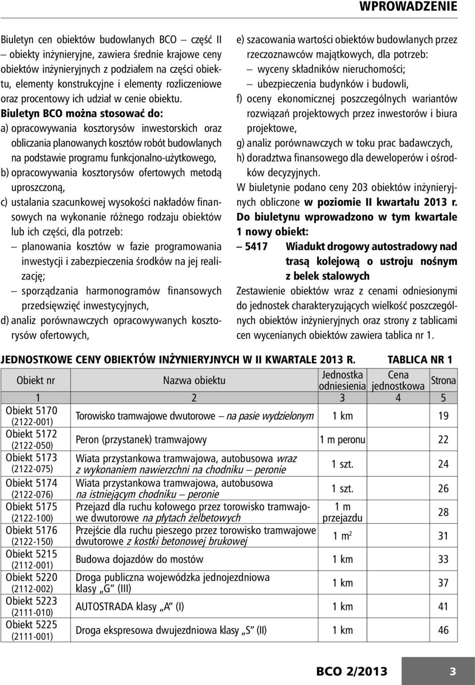 Biuletyn BCO można stosować do: a) opracowywania kosztorysów inwestorskich oraz obliczania planowanych kosztów robót budowlanych na podstawie programu funkcjonalno-użytkowego, b) opracowywania