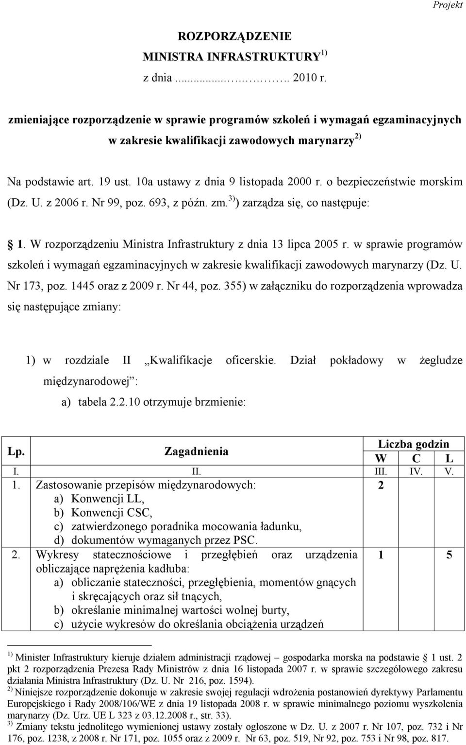 o bezpieczeństwie morskim (Dz. U. z 006 r. Nr 99, poz. 69, z późn. zm. ) ) zarządza się, co następuje: 1. W rozporządzeniu Ministra Infrastruktury z dnia 1 lipca 005 r.