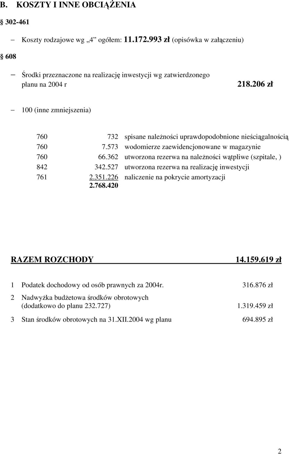 206 zł 100 (inne zmniejszenia) 760 732 spisane należności uprawdopodobnione nieściągalnością 760 7.573 wodomierze zaewidencjonowane w magazynie 760 66.