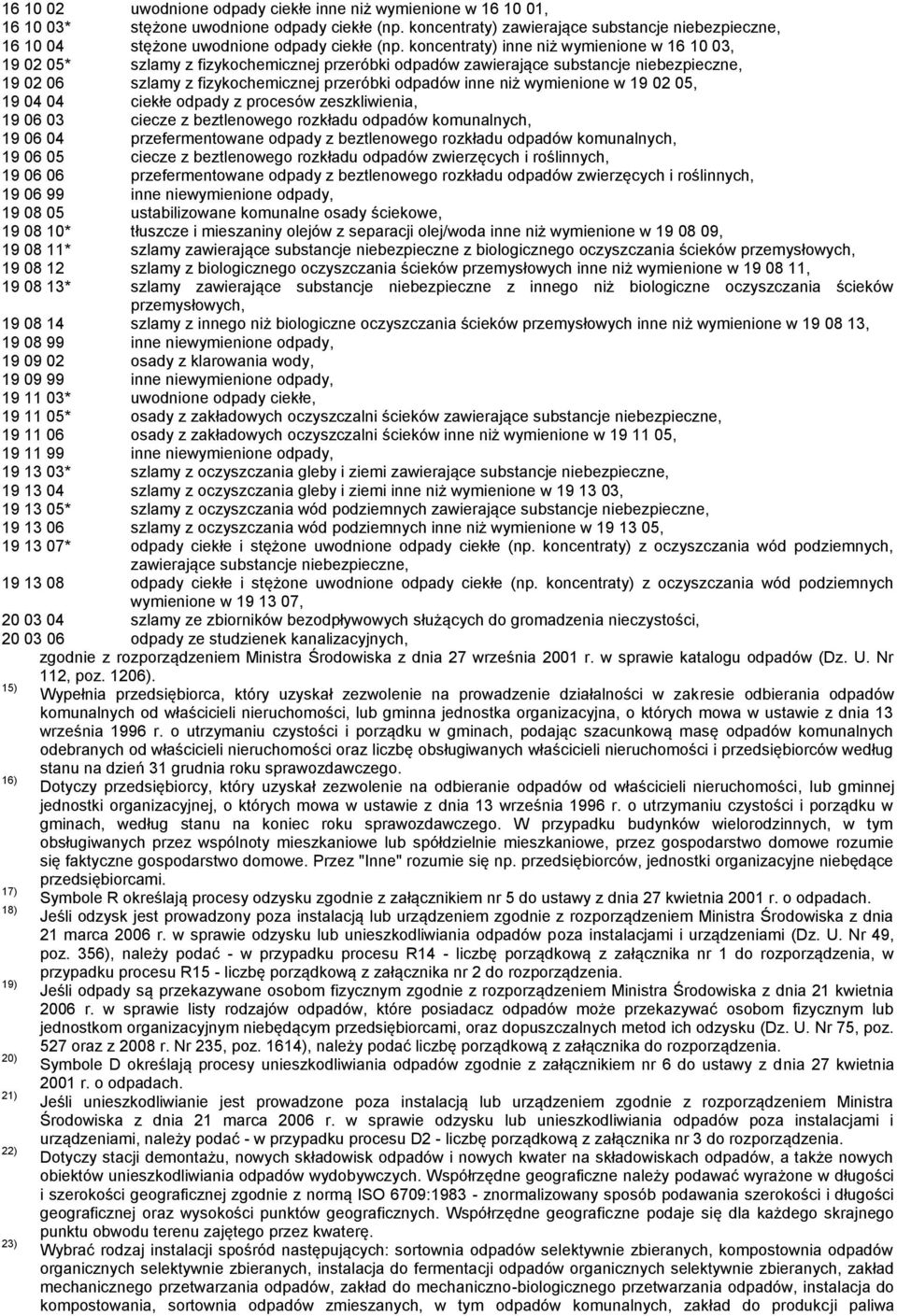 koncentraty) inne niż wymienione w 16 10 03, 19 02 05* szlamy z fizykochemicznej przeróbki zawierające substancje niebezpieczne, 19 02 06 szlamy z fizykochemicznej przeróbki inne niż wymienione w 19