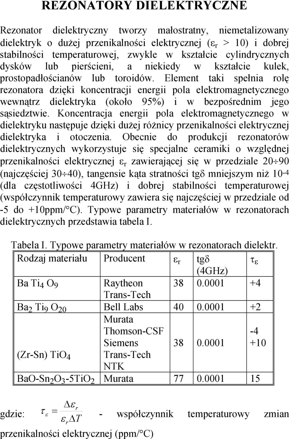 Element taki spełnia olę ezonatoa dzięki koncentacji enegii pola elektomagnetycznego wewnątz dielektyka (około 95%) i w bezpośednim jego sąsiedztwie.