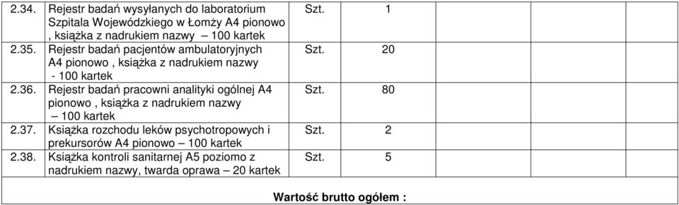 Rejestr badań pracowni analityki ogólnej A4 pionowo, książka z nadrukiem nazwy 2.37.