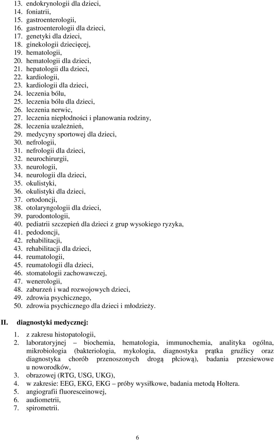 leczenia niepłodności i planowania rodziny, 28. leczenia uzależnień, 29. medycyny sportowej dla dzieci, 30. nefrologii, 31. nefrologii dla dzieci, 32. neurochirurgii, 33. neurologii, 34.