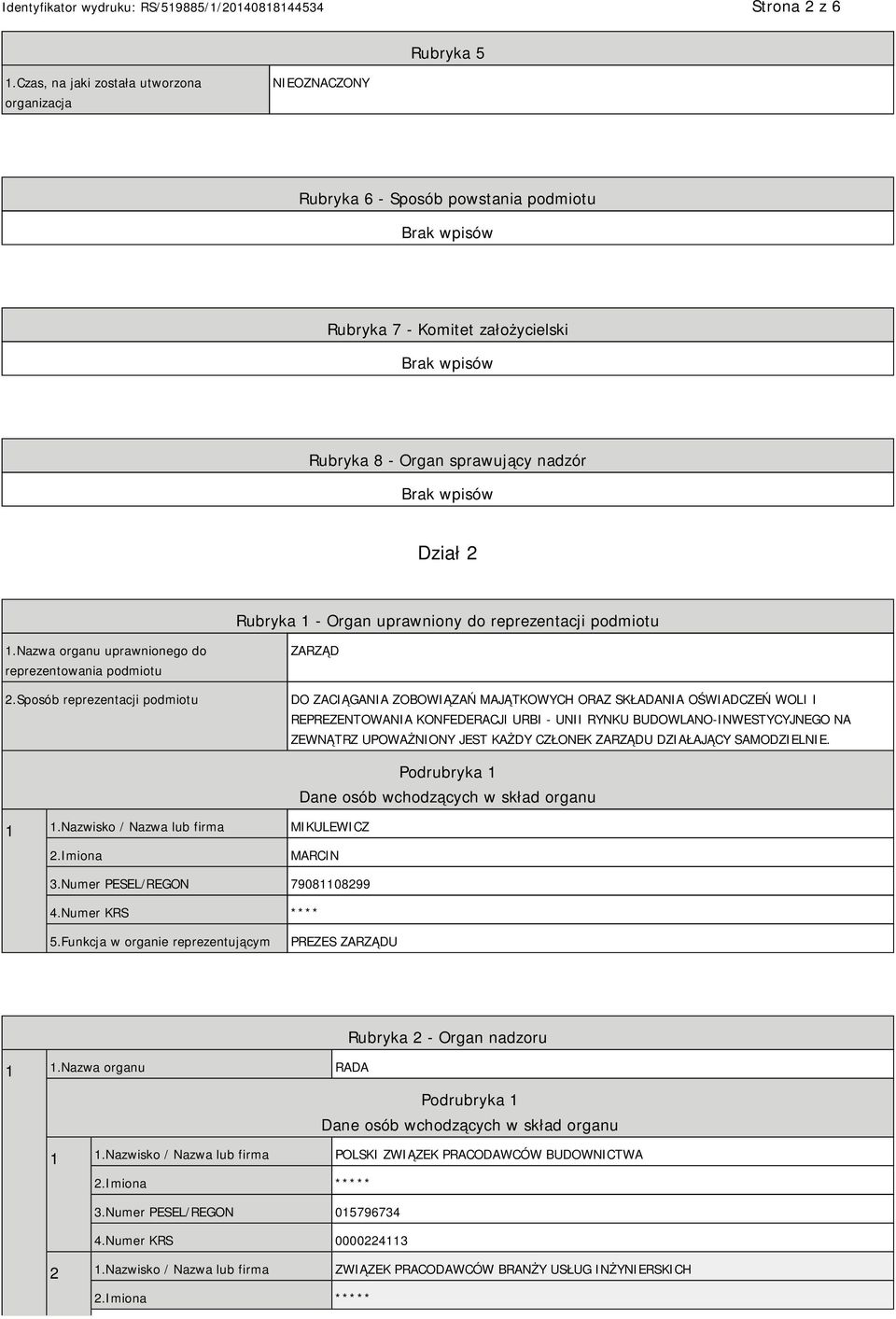uprawniony do reprezentacji podmiotu 1.Nazwa organu uprawnionego do reprezentowania podmiotu 2.