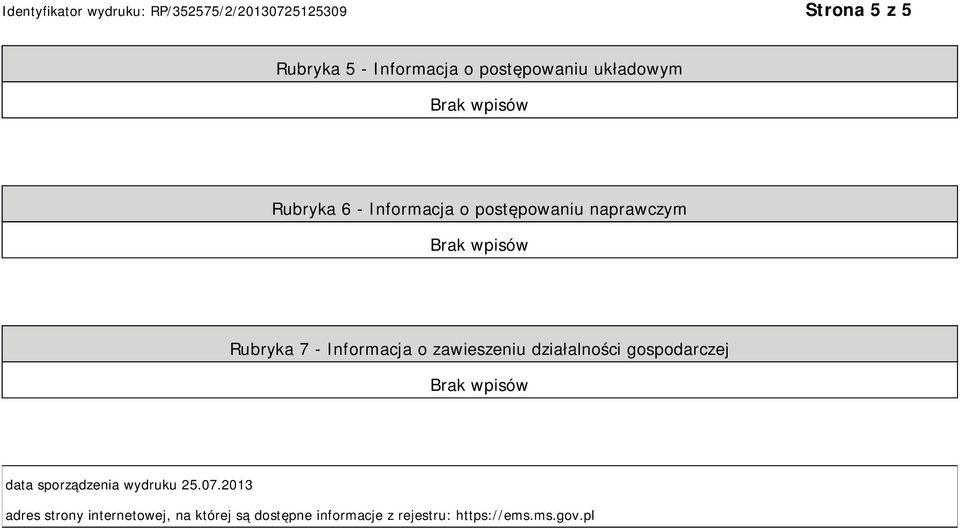 działalności gospodarczej data sporządzenia wydruku 25.07.