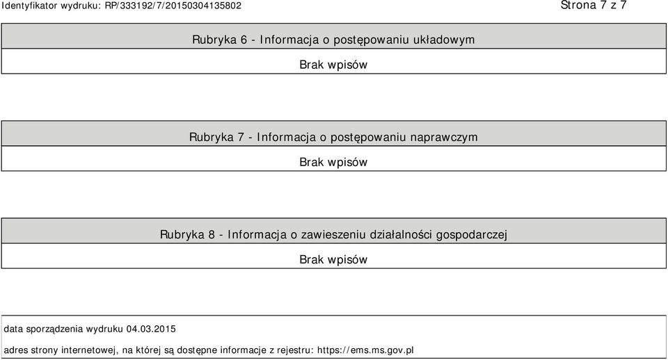 działalności gospodarczej data sporządzenia wydruku 04.03.