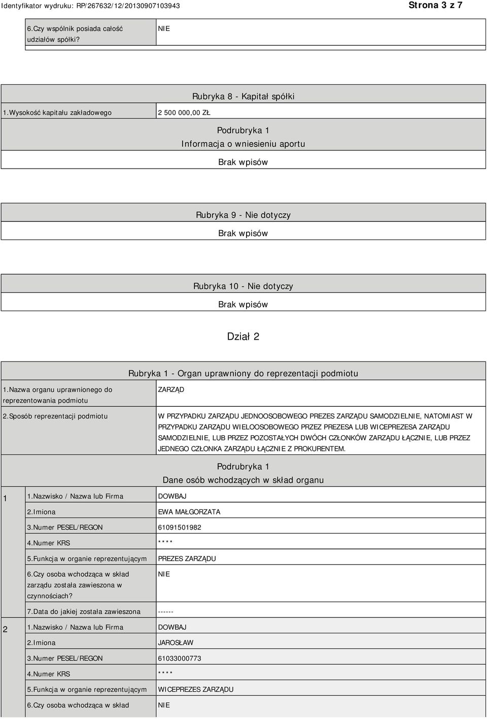 podmiotu 1.Nazwa organu uprawnionego do reprezentowania podmiotu 2.