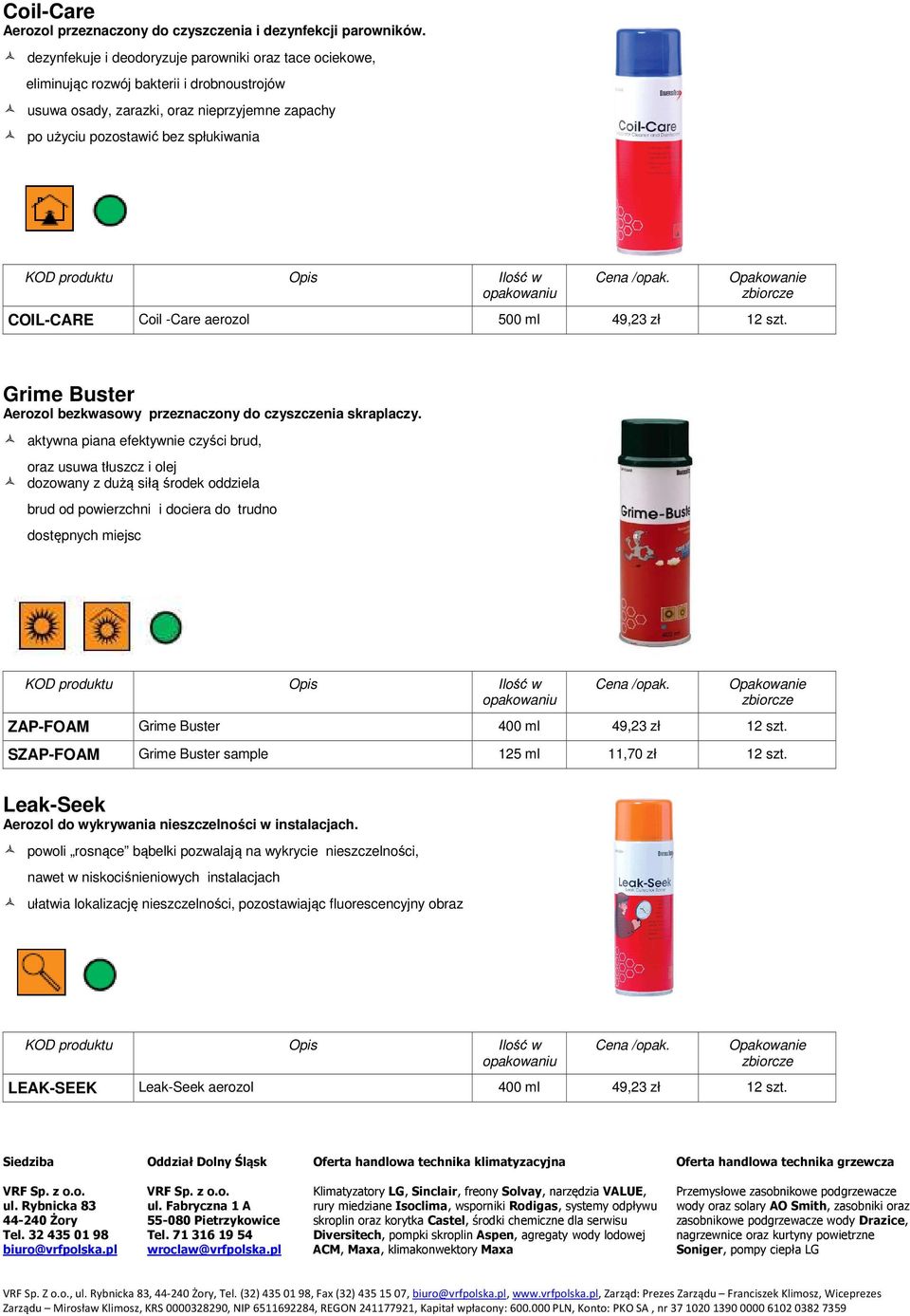 -Care aerozol 500 ml 49,23 zł 12 szt. Grime Buster Aerozol bezkwasowy przeznaczony do czyszczenia skraplaczy.