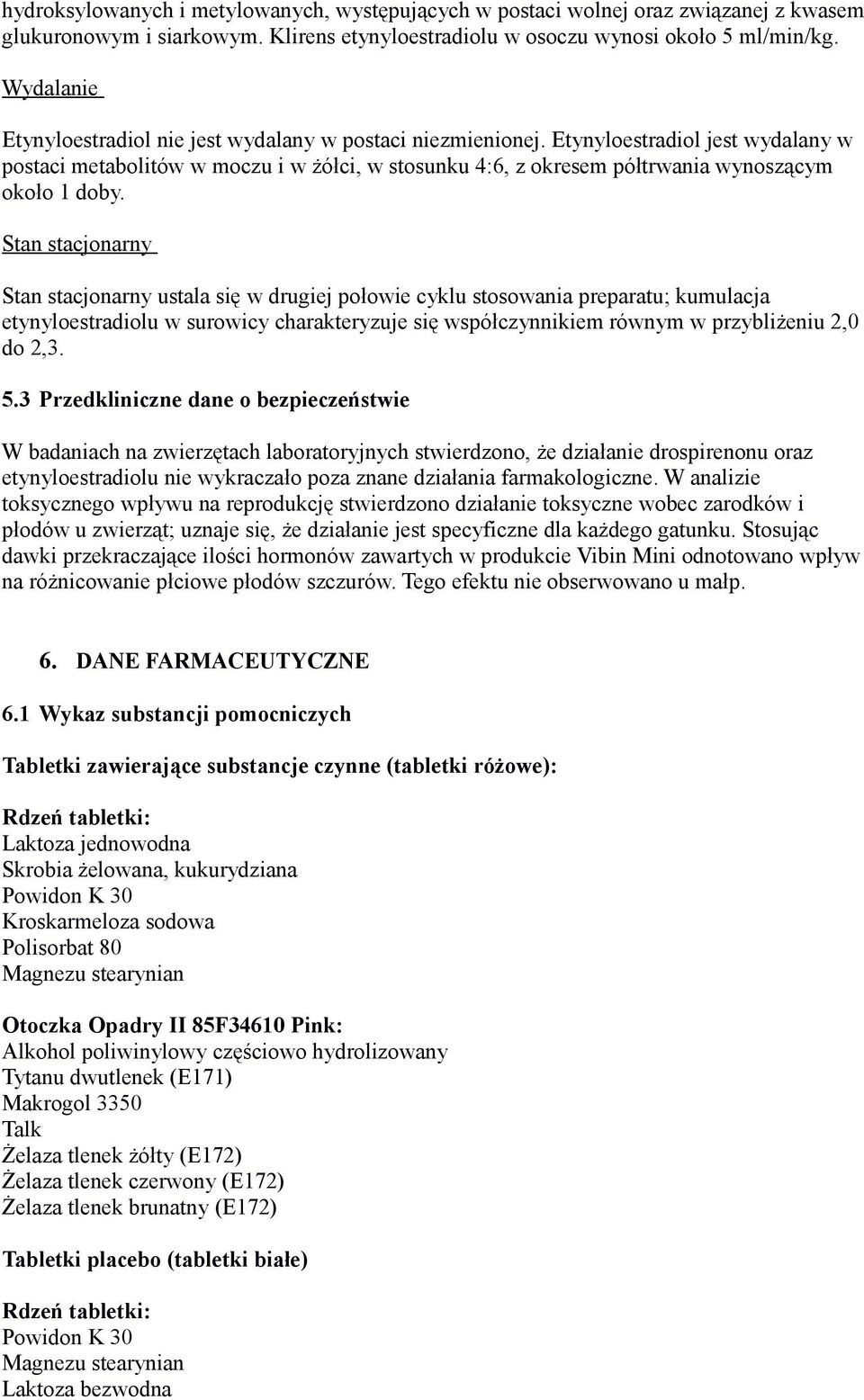 Etynyloestradiol jest wydalany w postaci metabolitów w moczu i w żółci, w stosunku 4:6, z okresem półtrwania wynoszącym około 1 doby.