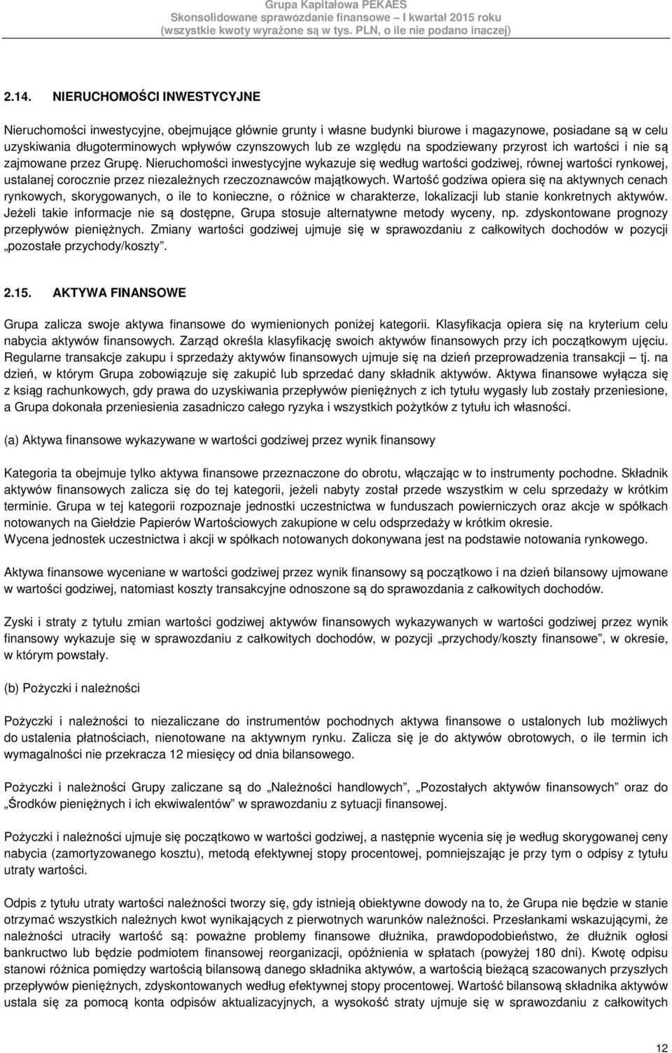 Nieruchomości inwestycyjne wykazuje się według wartości godziwej, równej wartości rynkowej, ustalanej corocznie przez niezależnych rzeczoznawców majątkowych.