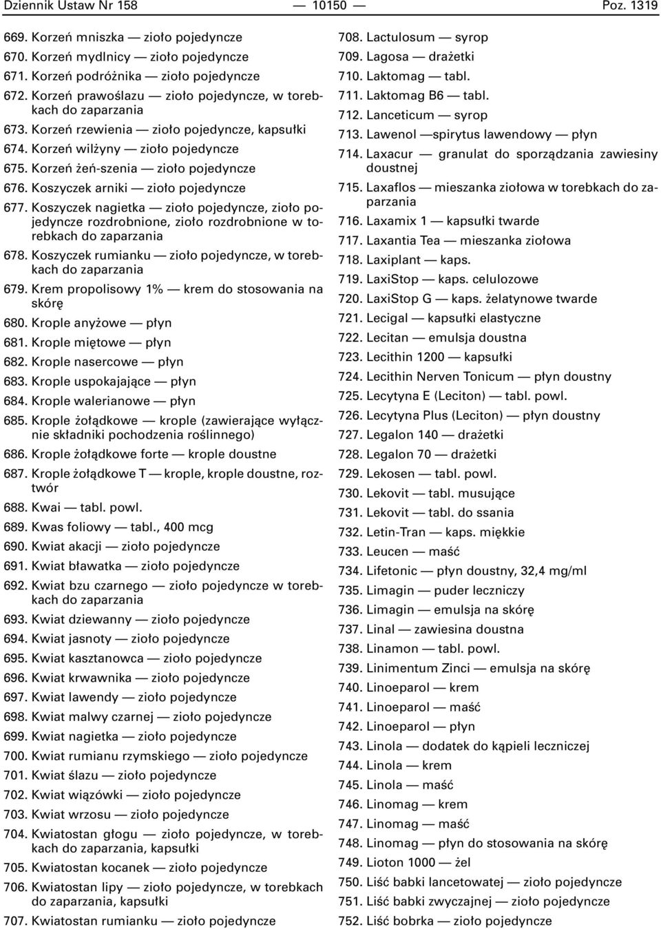 Koszyczek arniki zio o pojedyncze 677. Koszyczek nagietka zio o pojedyncze, zio o pojedyncze rozdrobnione, zio o rozdrobnione w torebkach 678. Koszyczek rumianku zio o pojedyncze, w torebkach 679.