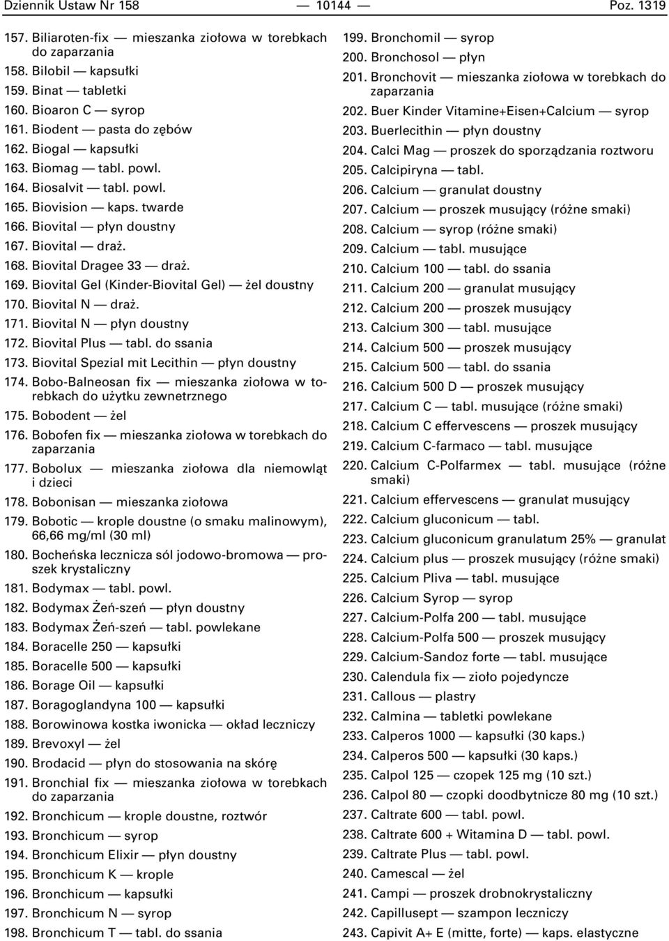 Biovital Gel (Kinder-Biovital Gel) el doustny 170. Biovital N dra. 171. Biovital N p yn doustny 172. Biovital Plus tabl. do ssania 173. Biovital Spezial mit Lecithin p yn doustny 174.