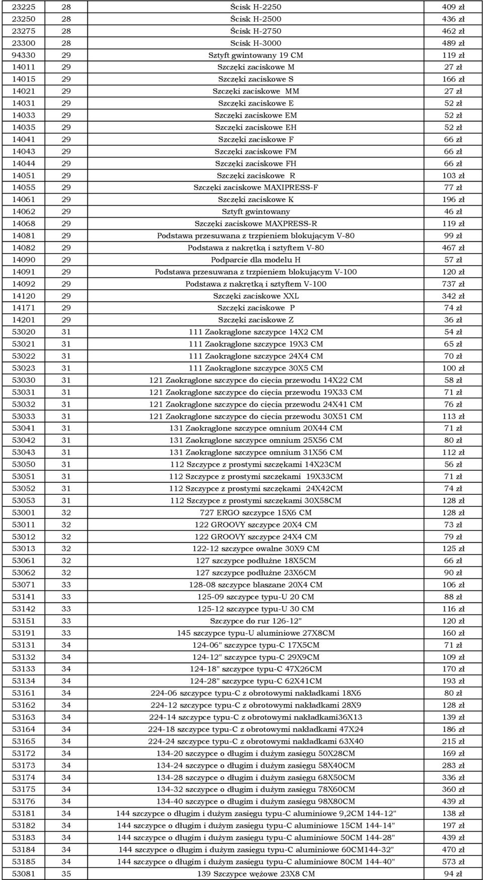 66 zł 14043 29 Szczęki zaciskowe FM 66 zł 14044 29 Szczęki zaciskowe FH 66 zł 14051 29 Szczęki zaciskowe R 103 zł 14055 29 Szczęki zaciskowe MAXIPRESS-F 77 zł 14061 29 Szczęki zaciskowe K 196 zł