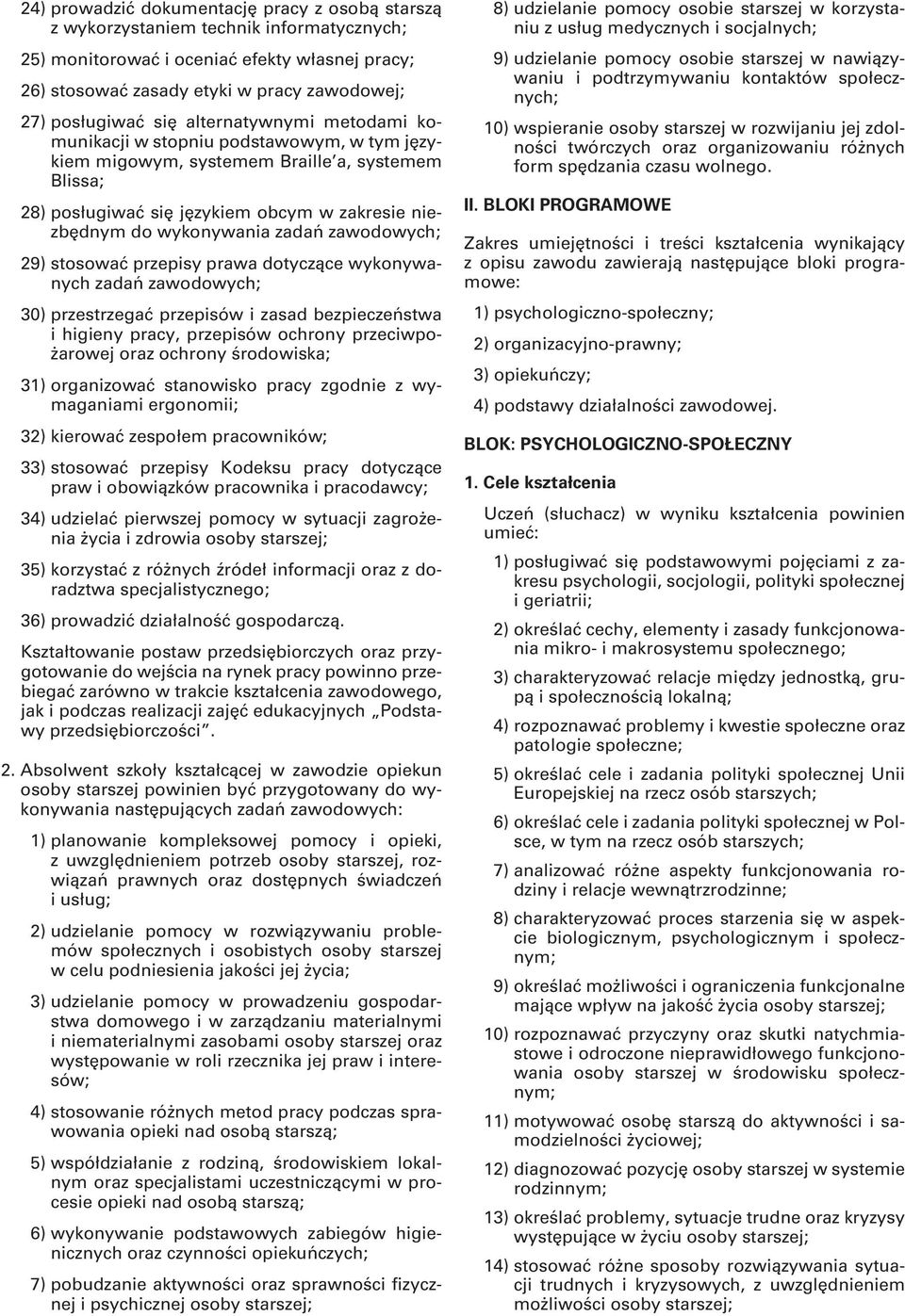 zadań zawodowych; 29) stosować przepisy prawa dotyczące wykonywanych zadań zawodowych; 30) przestrzegać przepisów i zasad bezpieczeństwa i higieny pracy, przepisów ochrony przeciwpożarowej oraz