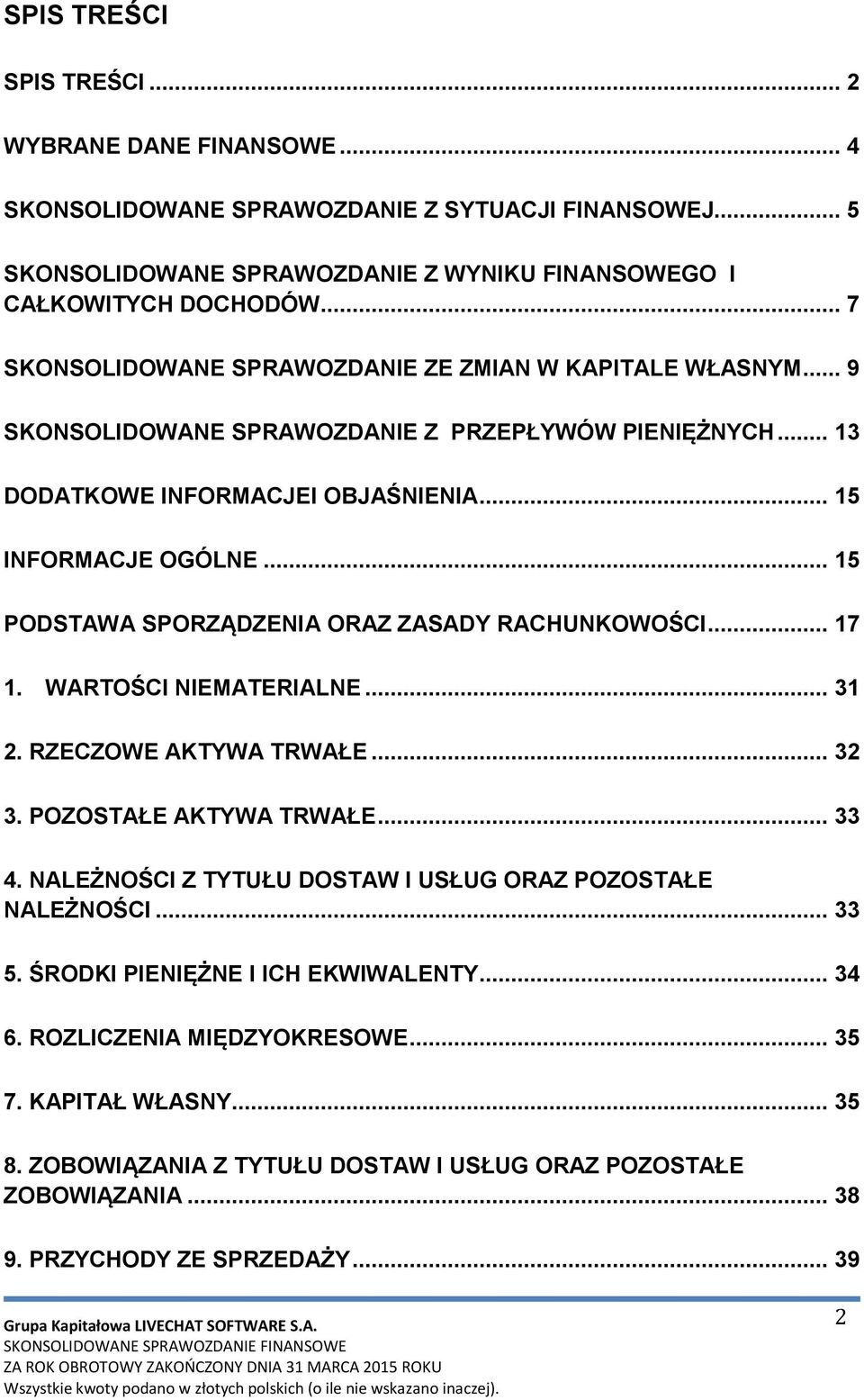 .. 15 PODSTAWA SPORZĄDZENIA ORAZ ZASADY RACHUNKOWOŚCI... 17 1. WARTOŚCI NIEMATERIALNE... 31 2. RZECZOWE AKTYWA TRWAŁE... 32 3. POZOSTAŁE AKTYWA TRWAŁE... 33 4.