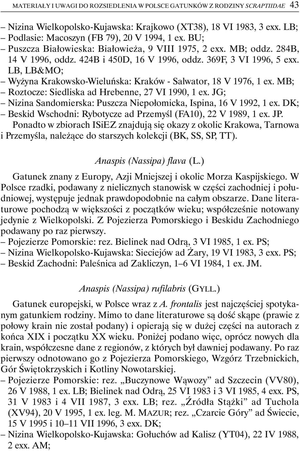 LB, LB&MO; Wyżyna Krakowsko-Wieluńska: Kraków - Salwator, 18 V 1976, 1 ex. MB; Roztocze: Siedliska ad Hrebenne, 27 VI 1990, 1 ex.