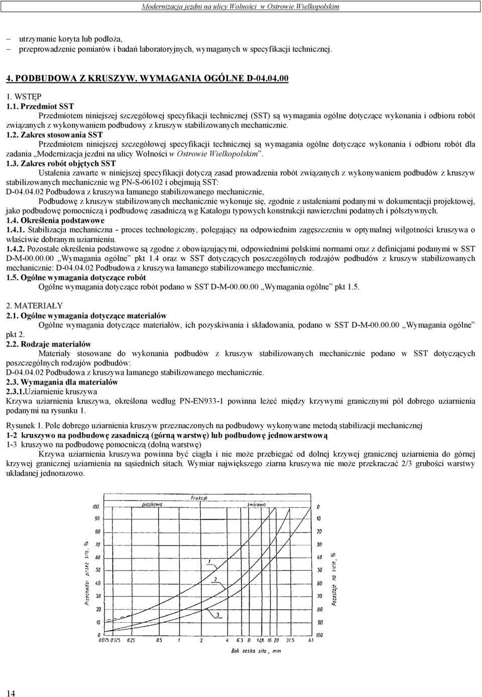 1. Przedmiot SST Przedmiotem niniejszej szczegółowej specyfikacji technicznej (SST) są wymagania ogólne dotyczące wykonania i odbioru robót związanych z wykonywaniem podbudowy z kruszyw