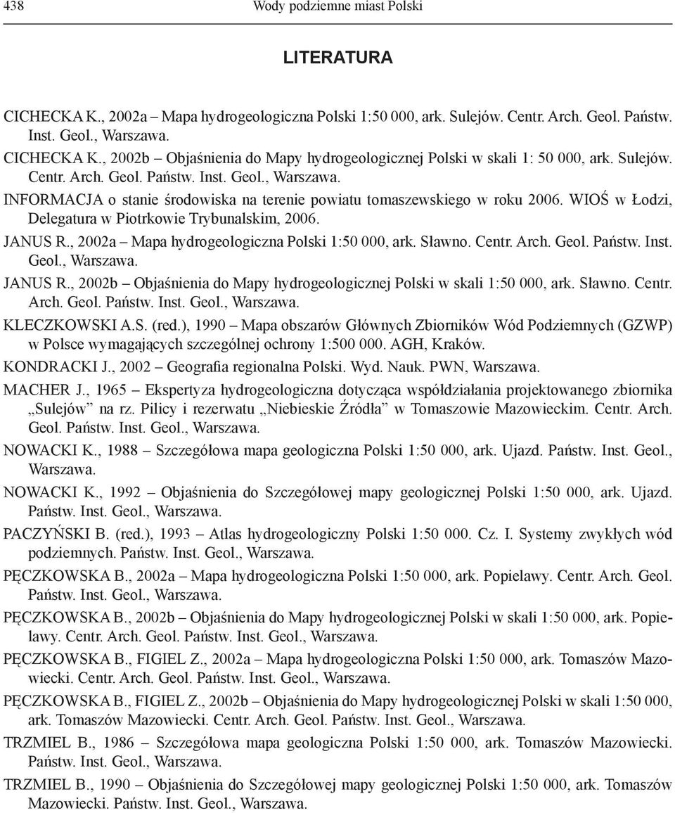 JANUS R., 2002a Mapa hydrogeologiczna Polski 1:50 000, ark. Sławno. Centr. Arch. Geol. Państw. Inst. Geol., Warszawa. JANUS R.