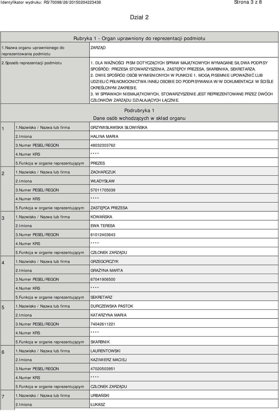 MOGĄ PISEMNIE UPOWAŻNIĆ LUB UDZIELIĆ PEŁNOMOCNICTWA INNEJ OSOBIE DO PODPISYWANIA W/W DOKUMENTACJI W ŚCIŚLE OKREŚLONYM ZAKRESIE. 3.